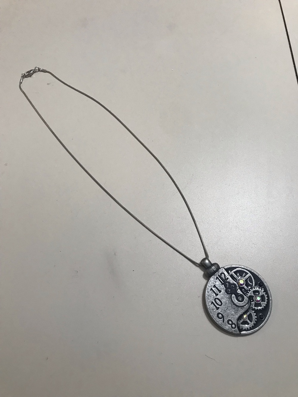 Silver Tone Snake Chain Unique Watch Gears Design Necklace 18”